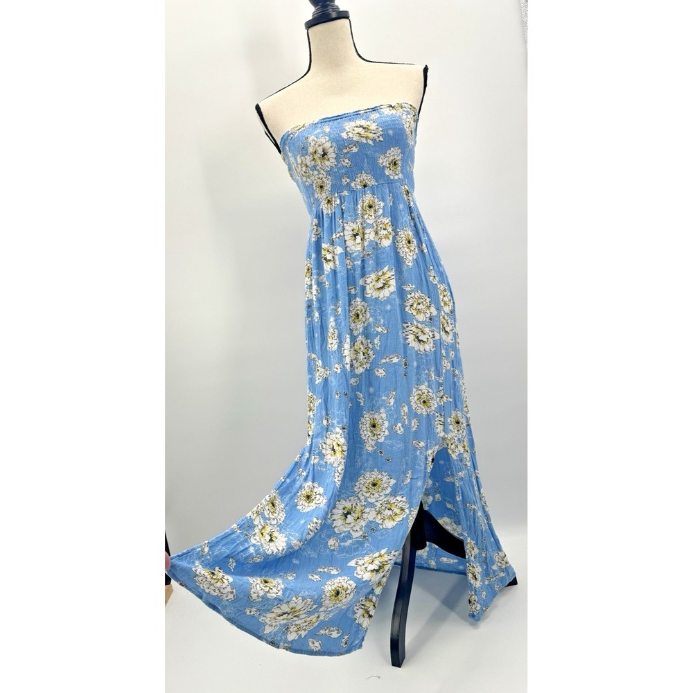Rebellion Floral Fairy Tube Top Midi Dress Medium Double Slit Smocked Cottage